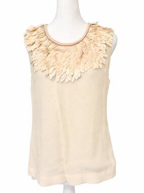 Yoana Baraschi Silk-Feel Cream Petal Neck Top Size L Statement Blouse